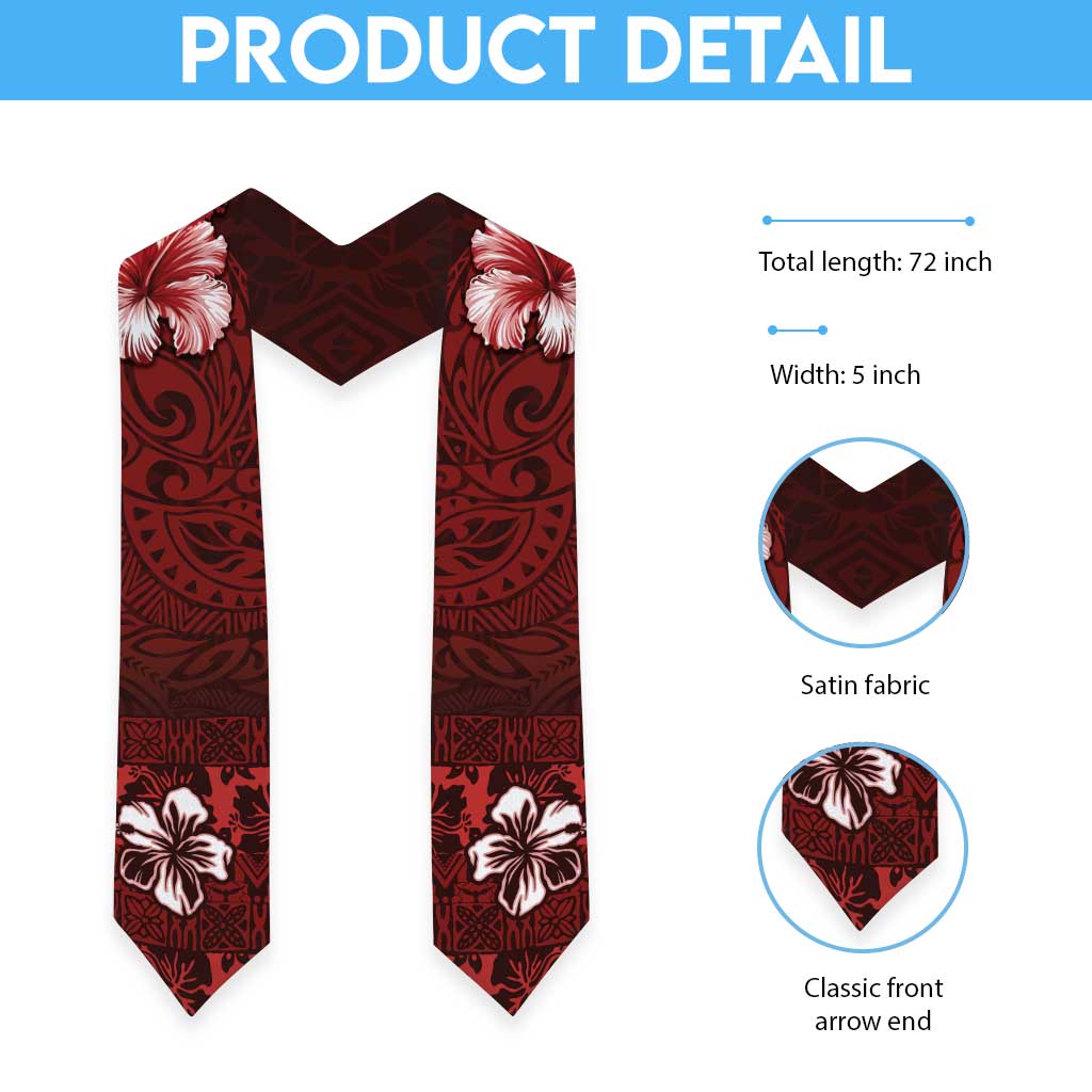 Hawaii Hibiscus With Oxblood Polynesian Pattern Graduation Stole LT05 - Polynesian Pride