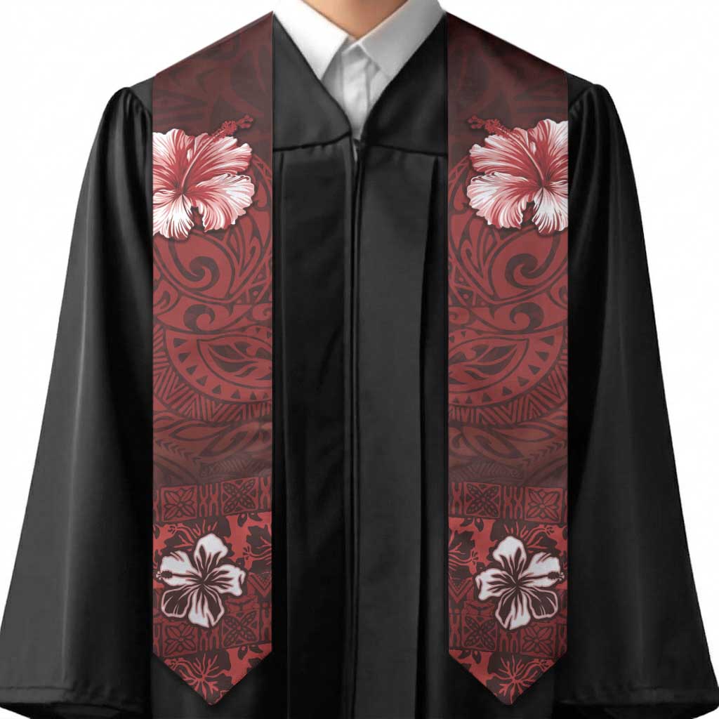 Hawaii Hibiscus With Oxblood Polynesian Pattern Graduation Stole LT05 - Polynesian Pride