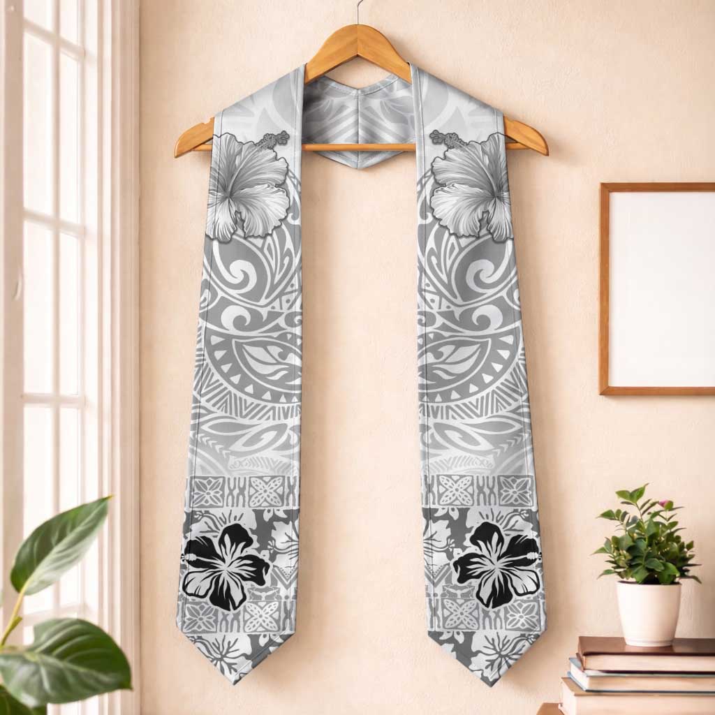 Hawaii Hibiscus With White Polynesian Pattern Graduation Stole LT05 One Size White - Polynesian Pride