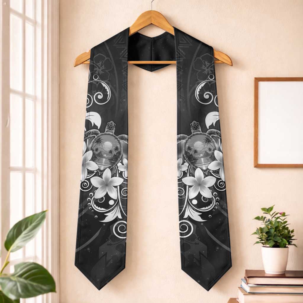 Hawaii Honu Graduation Stole Polynesian Curves Plumeria Grayscale