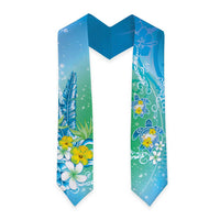 Hawaii Honu Graduation Stole Tropical Flowers Blue Gradient LT05 - Polynesian Pride