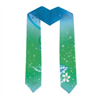 Hawaii Honu Graduation Stole Tropical Flowers Blue Gradient LT05 - Polynesian Pride