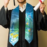 Hawaii Honu Graduation Stole Tropical Flowers Blue Gradient LT05 - Polynesian Pride