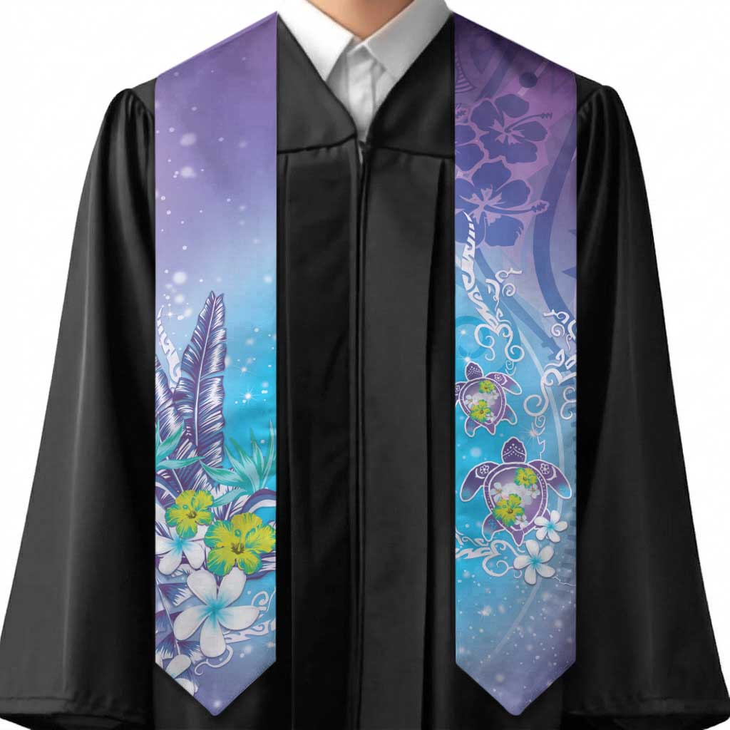 Hawaii Honu Graduation Stole Tropical Flowers Purple Gradient LT05 - Polynesian Pride