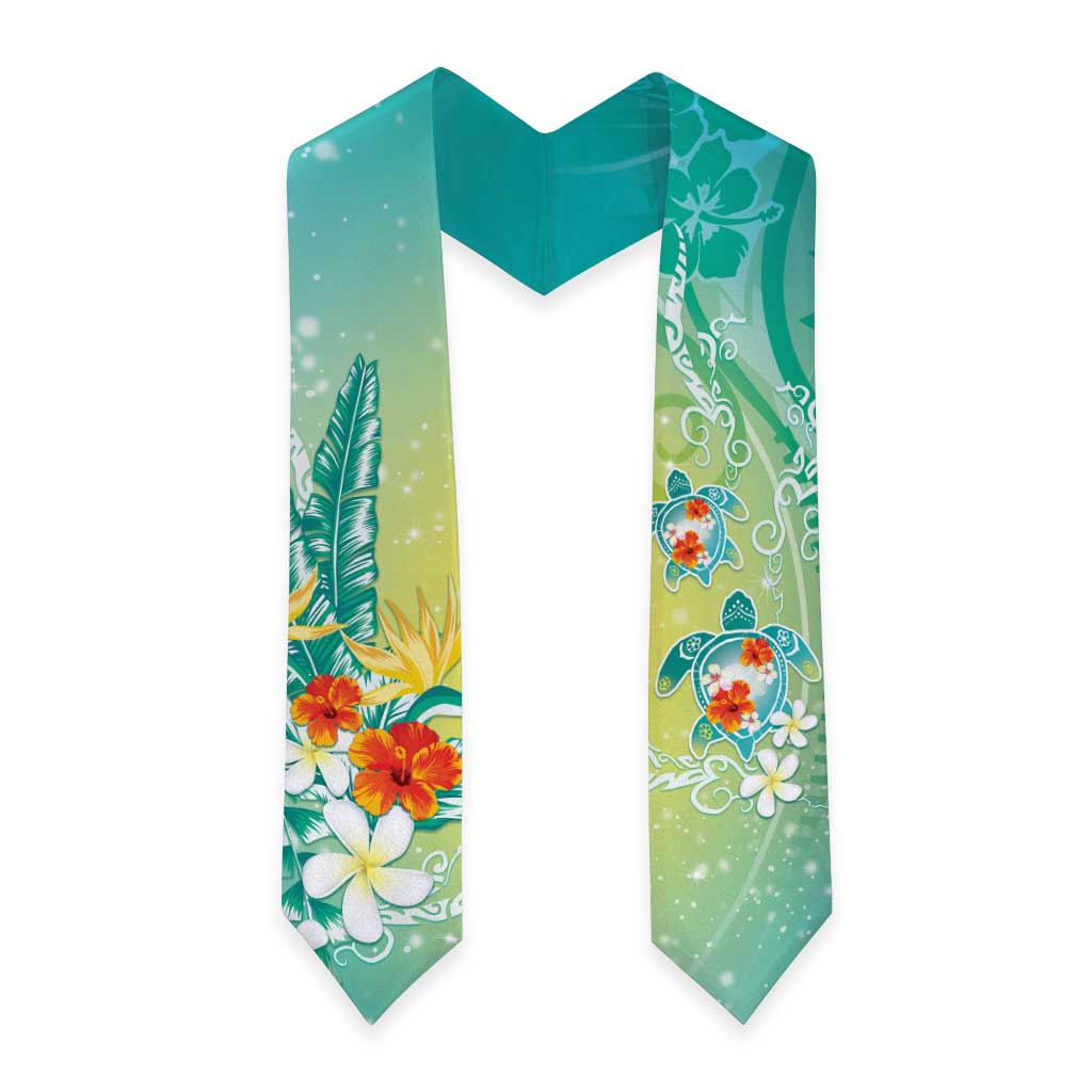 Hawaii Honu Graduation Stole Tropical Flowers Turquoise Gradient LT05 - Polynesian Pride
