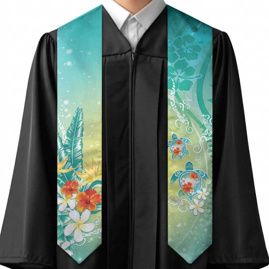 Hawaii Honu Graduation Stole Tropical Flowers Turquoise Gradient LT05 - Polynesian Pride