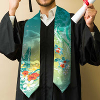 Hawaii Honu Graduation Stole Tropical Flowers Turquoise Gradient LT05 - Polynesian Pride