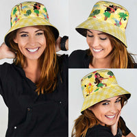 Hawaii Hula Girl Tropical Bucket Hat Yellow Palaka