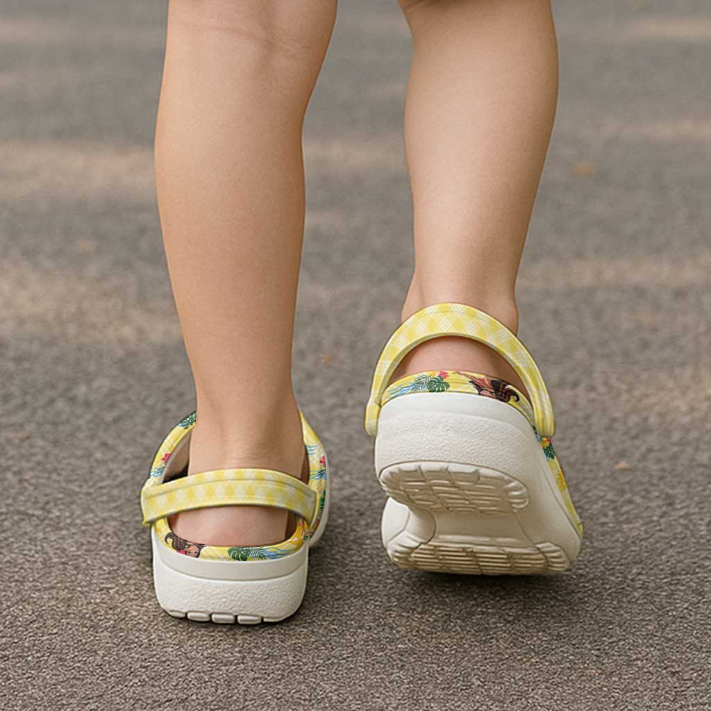 Hawaii Hula Girl Tropical Clogs Shoes Yellow Palaka