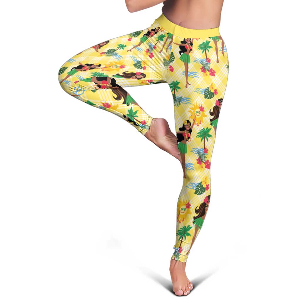 Hawaii Hula Girl Tropical Leggings Yellow Palaka