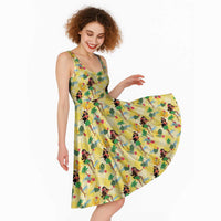 Hawaii Hula Girl Tropical Midi Dress Yellow Palaka