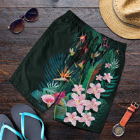 Hawaii Hummingbird Tropical Flowers Shorts for Men Dark Green