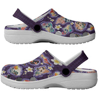 Hawaii Islands Map Design with Japanese Landscape Clogs Shoes Hawaiian Japan Fusion Art Purple Color LT03 - Polynesian Pride