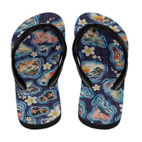 Hawaii Islands Map Design with Japanese Landscape Flip Flops Hawaiian Japan Fusion Art Navy Color LT03 - Polynesian Pride