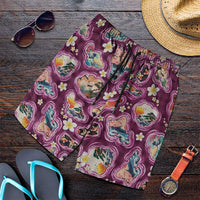 Hawaii Islands Map Design with Japanese Landscape Shorts for Men Hawaiian Japan Fusion Art Pink Color LT03 Pink - Polynesian Pride