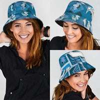 Hawaii Japanese Culture Blue Bucket Hat Spring Cranes Aloha Pattern LT01 - Polynesian Pride