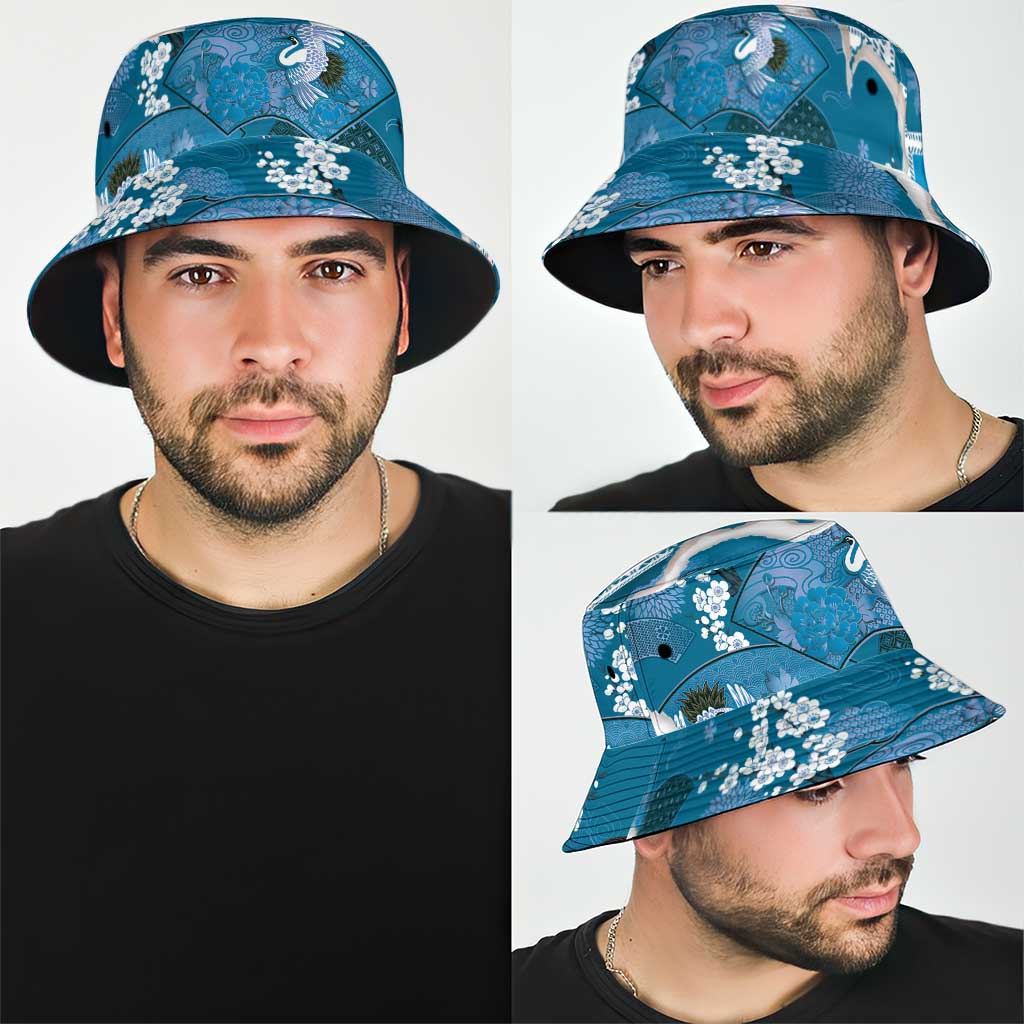 Hawaii Japanese Culture Blue Bucket Hat Spring Cranes Aloha Pattern LT01 - Polynesian Pride