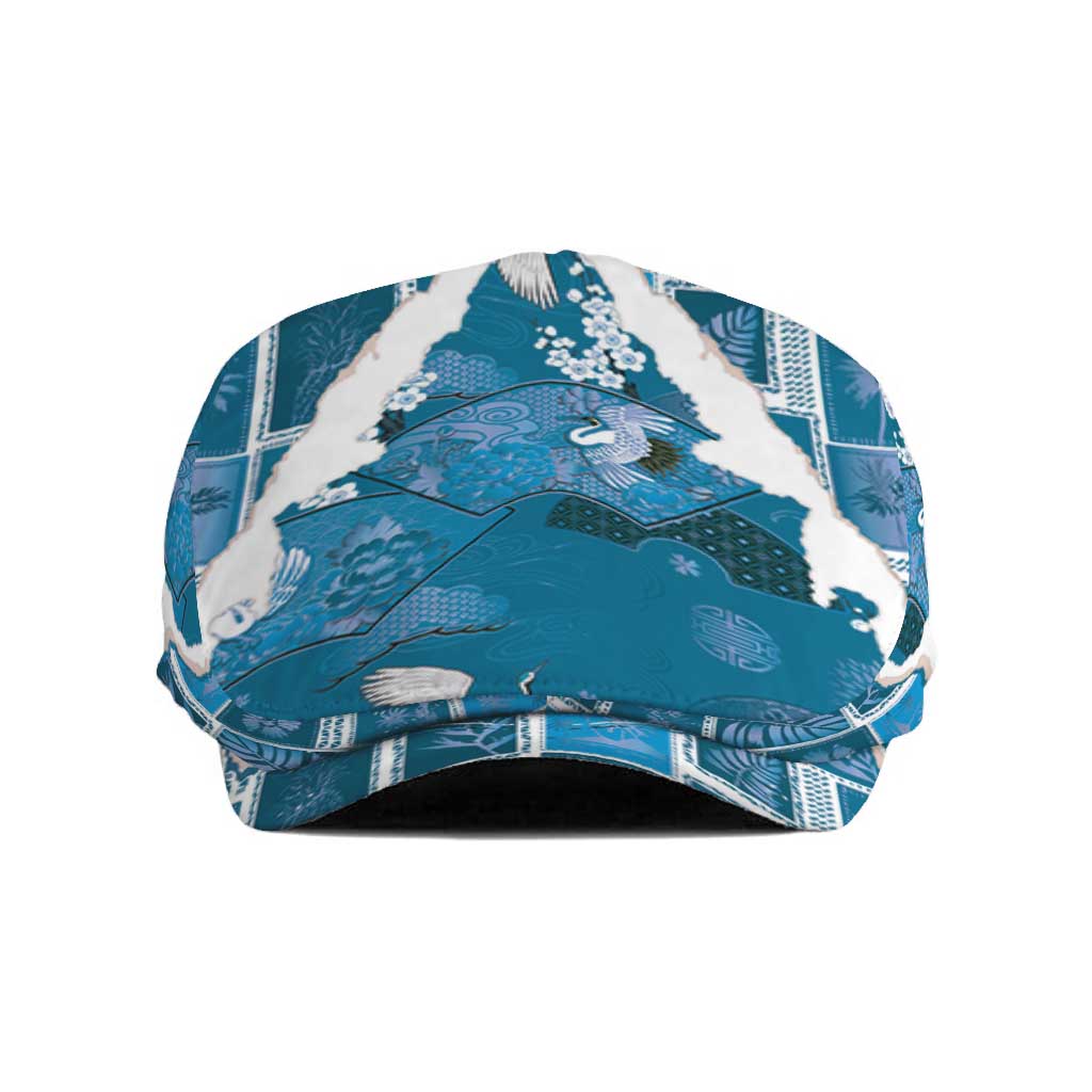 Hawaii Japanese Culture Blue Jeff Hat Spring Cranes Aloha Pattern