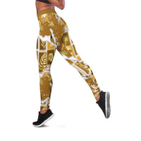 Hawaii Japanese Culture Gold Leggings Spring Cranes Aloha Pattern LT01 Gold - Polynesian Pride