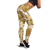 Hawaii Japanese Culture Gold Leggings Spring Cranes Aloha Pattern LT01 - Polynesian Pride