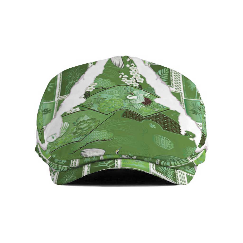 Hawaii Japanese Culture Sage Green Jeff Hat Spring Cranes Aloha Pattern