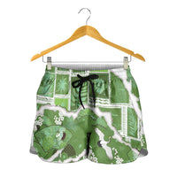 Hawaii Japanese Culture Sage Green Shorts for Women Spring Cranes Aloha Pattern