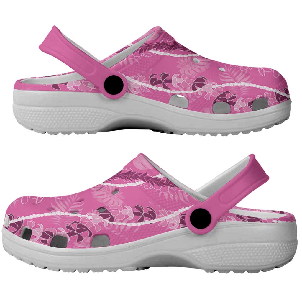 Hawaii Maile Lei Clogs Shoes With Pink Monstera Pattern - Polynesian Pride