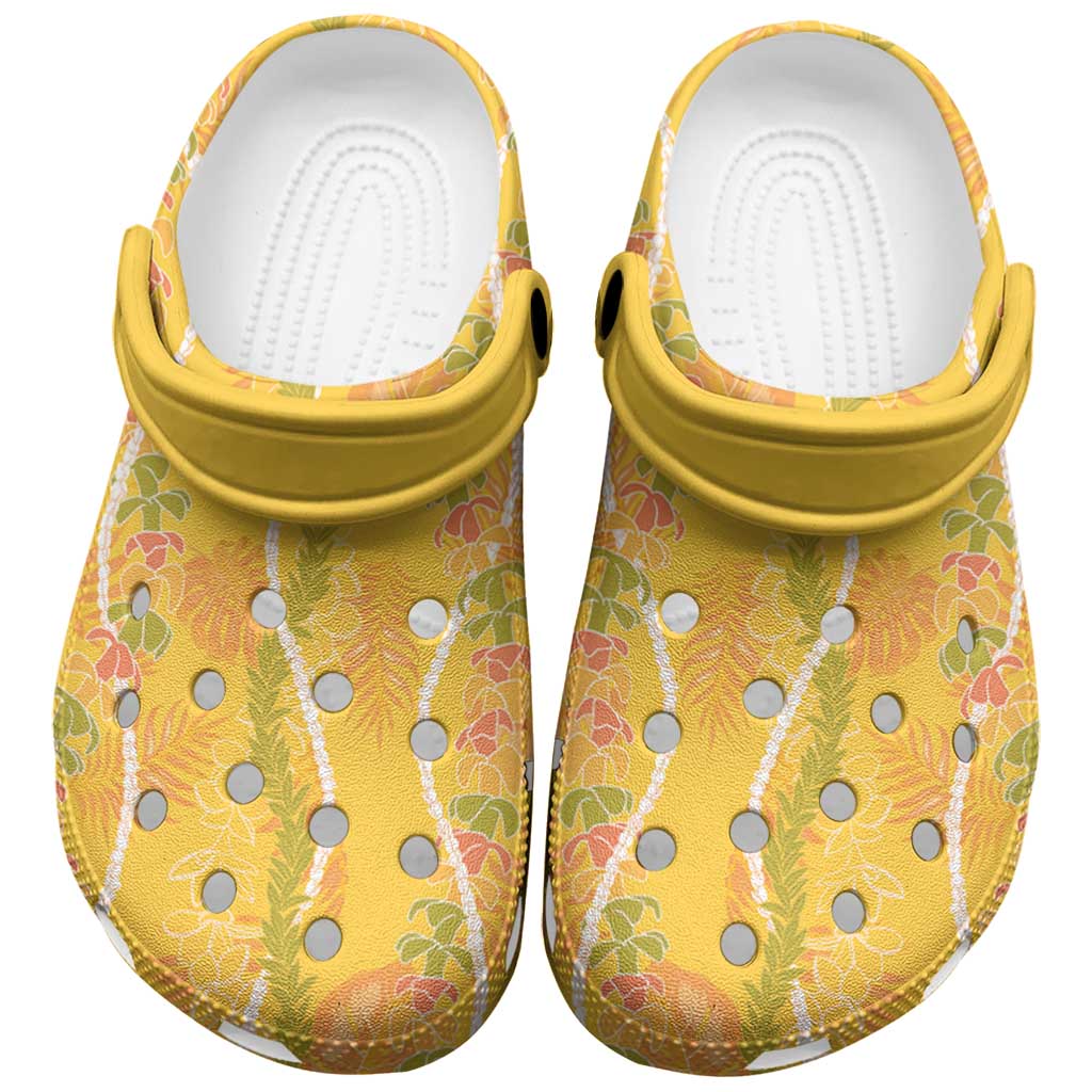 Hawaii Maile Lei Clogs Shoes With Yellow Monstera Pattern - Polynesian Pride