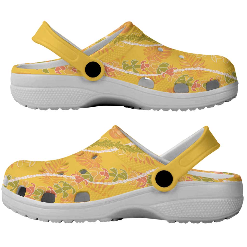 Hawaii Maile Lei Clogs Shoes With Yellow Monstera Pattern - Polynesian Pride