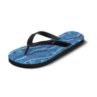 Hawaii Maile Lei Flip Flops With Blue Monstera Pattern - Polynesian Pride