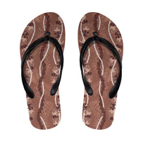 Hawaii Maile Lei Flip Flops With Brown Monstera Pattern - Polynesian Pride