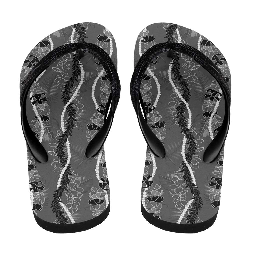 Hawaii Maile Lei Flip Flops With Gray Monstera Pattern - Polynesian Pride