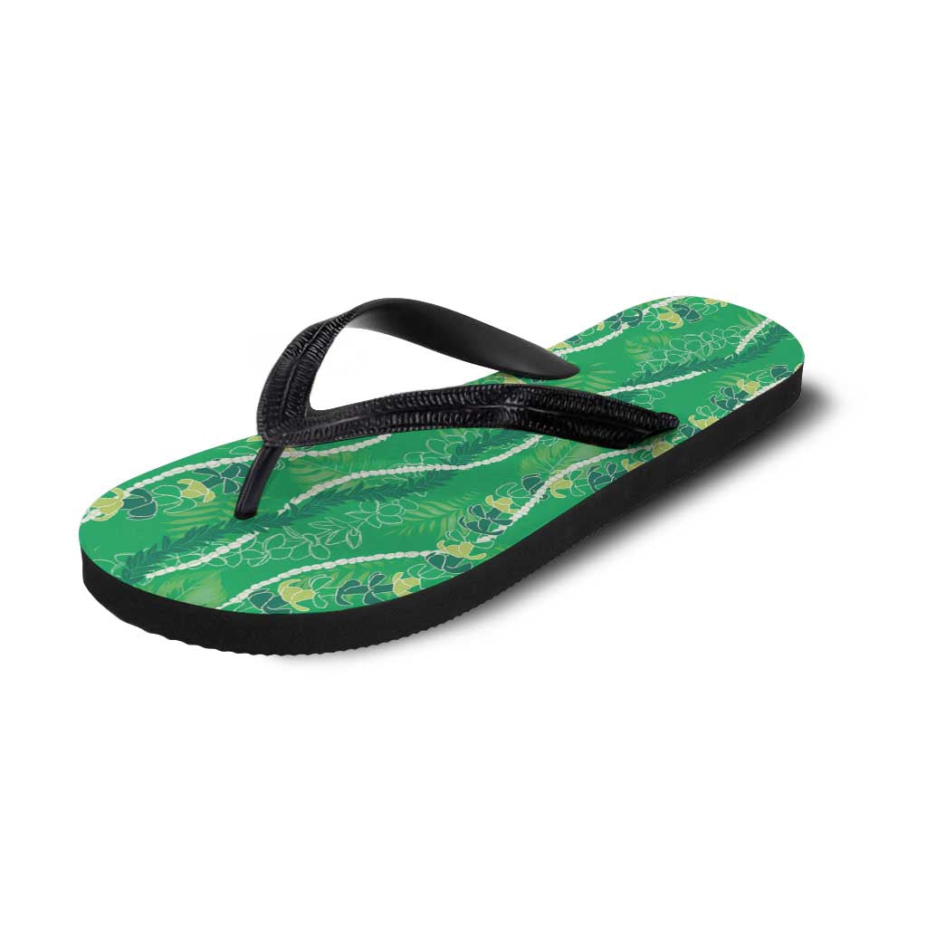 Hawaii Maile Lei Flip Flops With Green Monstera Pattern - Polynesian Pride