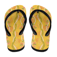 Hawaii Maile Lei Flip Flops With Yellow Monstera Pattern - Polynesian Pride