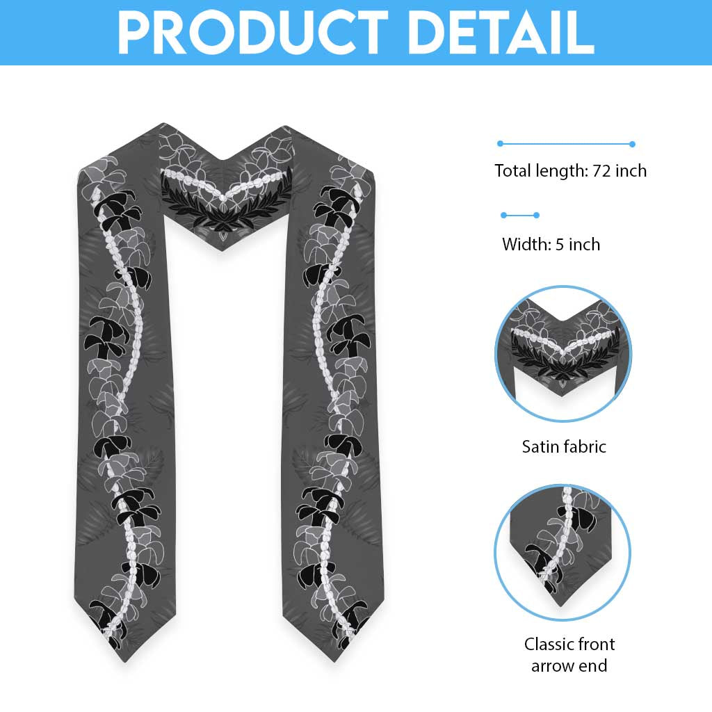 Hawaii Maile Lei Graduation Stole With Gray Monstera Pattern LT05 - Polynesian Pride