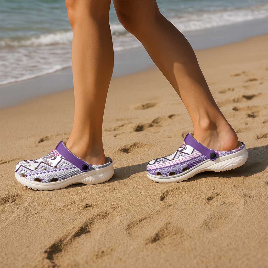Hawaii Makahiki Turtle Clogs Shoes Violet Tapa Pattern - Polynesian Pride