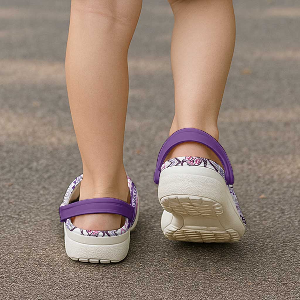 Hawaii Makahiki Turtle Clogs Shoes Violet Tapa Pattern - Polynesian Pride