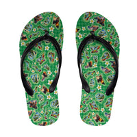 Hawaii Map with Plumeria Flower and Palaka Pattern Flip Flops Tropical Island Green Design LT03 Green - Polynesian Pride
