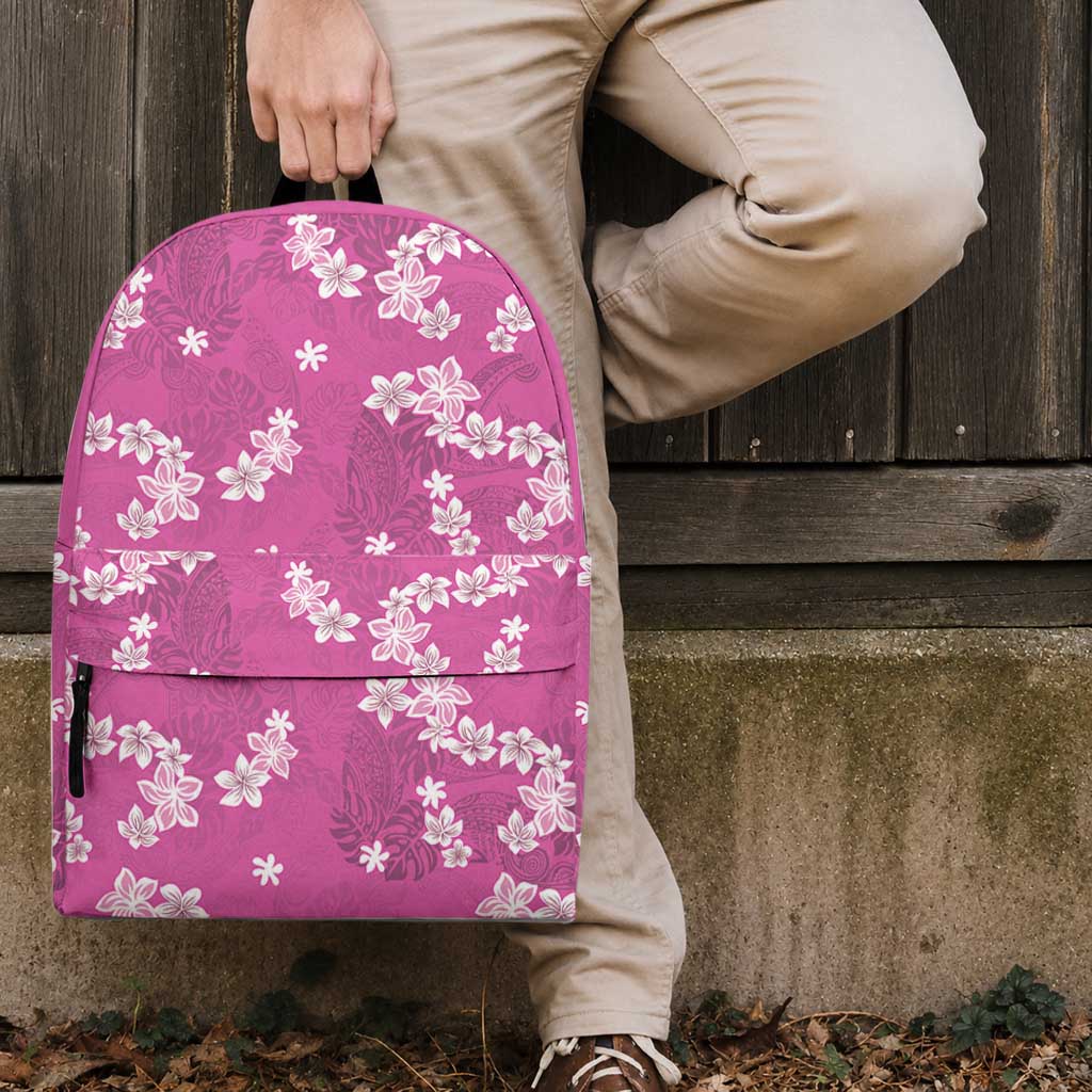 Hawaii Monstera Deliciosa Backpack Pink Plumeria Polynesian Pattern LT05 - Polynesian Pride