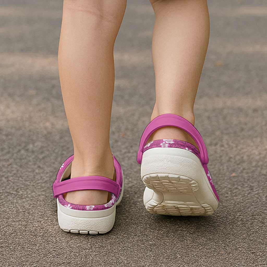 Hawaii Monstera Deliciosa Clogs Shoes Pink Plumeria Polynesian Pattern - Polynesian Pride