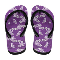 Hawaii Monstera Deliciosa Flip Flops Purple Plumeria Polynesian Pattern - Polynesian Pride