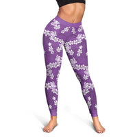 Hawaii Monstera Deliciosa Leggings Purple Plumeria Polynesian Pattern - Polynesian Pride