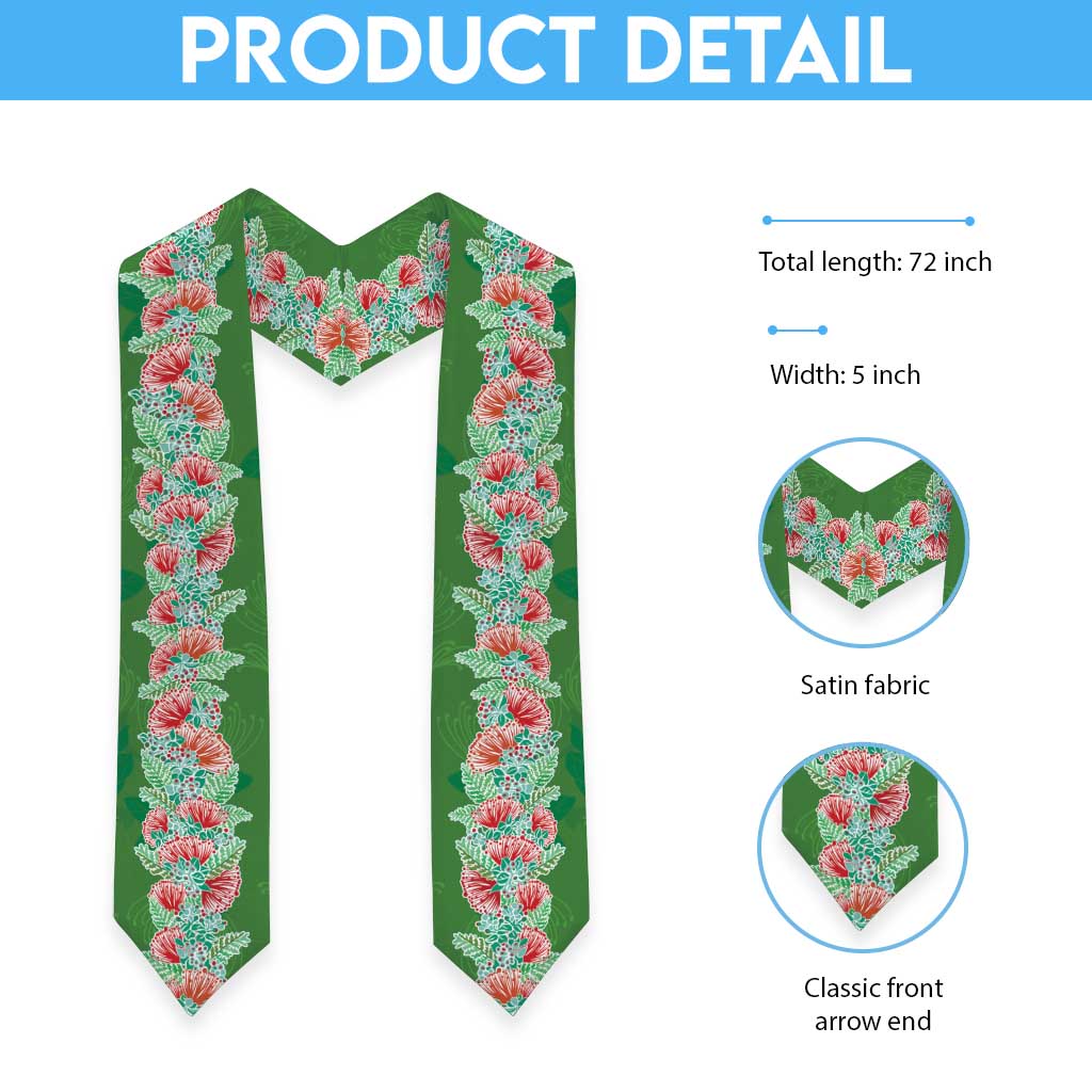 Hawaii Ohia Lehua Graduation Stole Tropical Vibes Green LT05 - Polynesian Pride