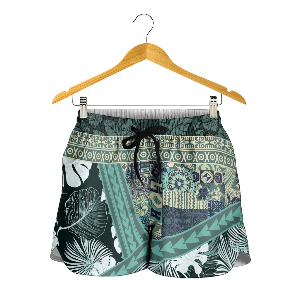 Hawaii Plant Kalo Shorts for Women Hawaiian Tapa Pattern - Polynesian Pride