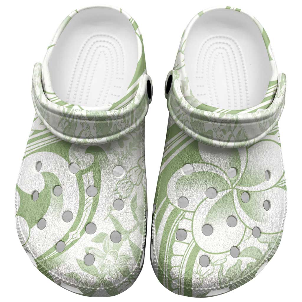 Hawaii Plumeria Lokelani Pikake Lei Clogs Shoes Oma'oma'o Polynesian Tattoo LT9 Green - Polynesian Pride