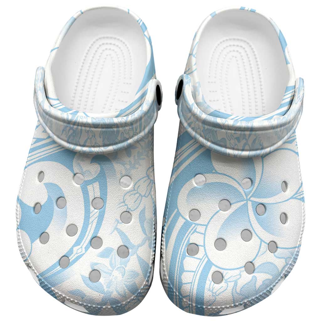 Hawaii Plumeria Lokelani Pikake Lei Clogs Shoes Uliuli Polynesian Tattoo LT9 Blue - Polynesian Pride