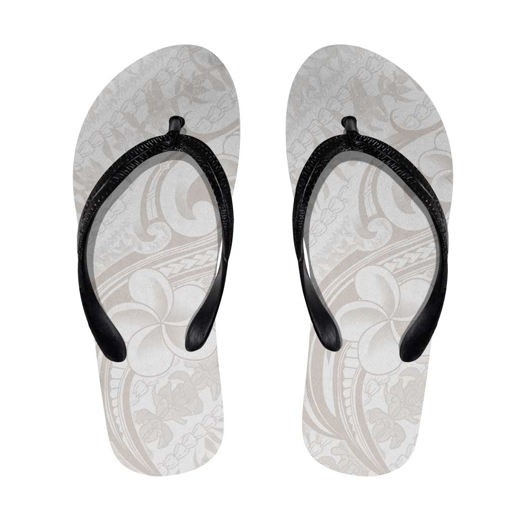 Hawaii Plumeria Lokelani Pikake Lei Flip Flops Sandy Beige Polynesian Tattoo