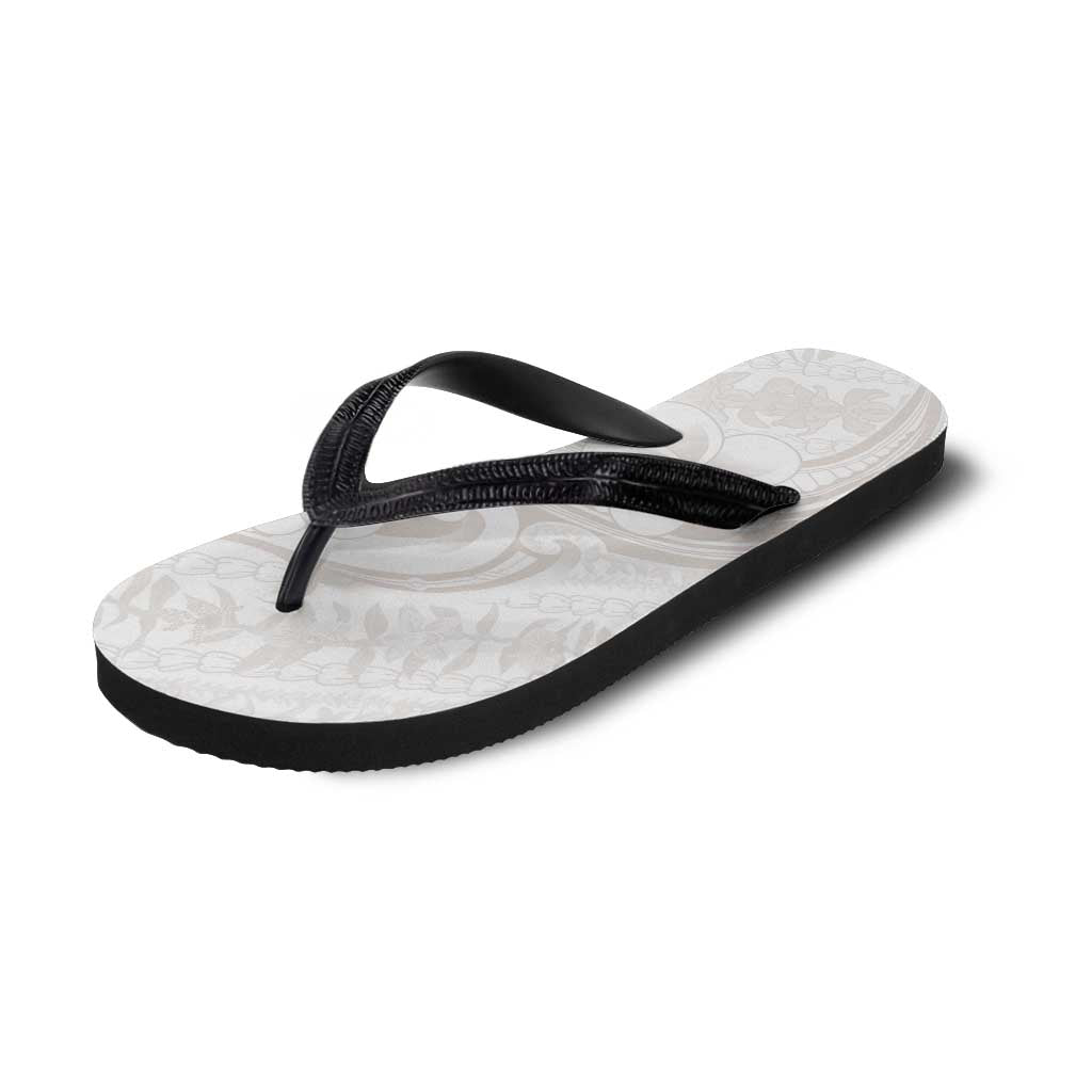 Hawaii Plumeria Lokelani Pikake Lei Flip Flops Sandy Beige Polynesian Tattoo