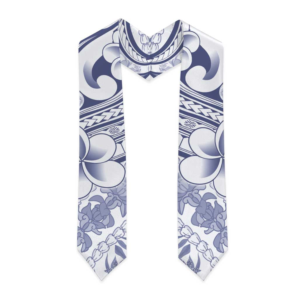 Hawaii Plumeria Lokelani Pikake Lei Graduation Stole Navy Blue Polynesian Tattoo