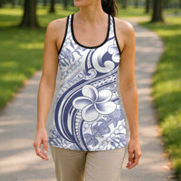 Hawaii Plumeria Lokelani Pikake Lei Hollow Tank Top Navy Blue Polynesian Tattoo